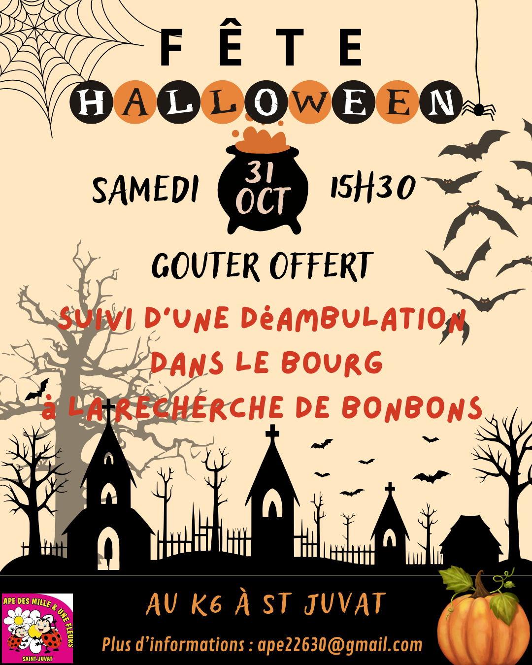 Fête Halloween : samedi 31 octobre à 15h30